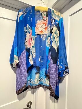 Johnny Was Blue Floral Kimono Jacket